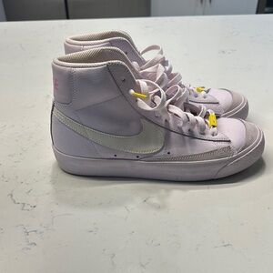 Nike High-Top Sneakers in Pink and Yellow with Silver Swoosh